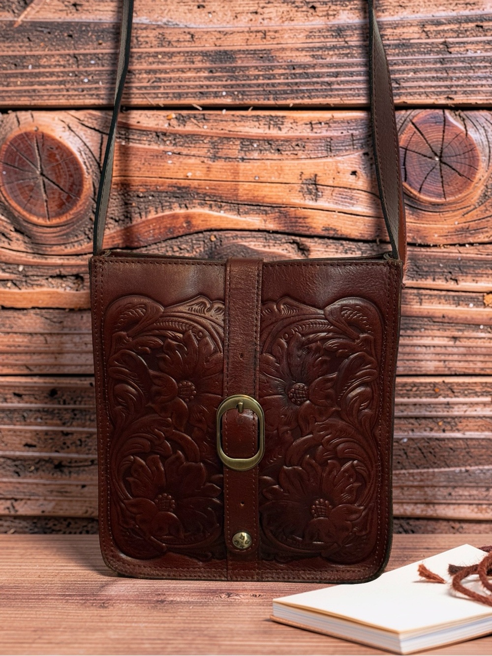 Patricia Nash Vintage Leather Handbag Floral Tooling Suede Interior